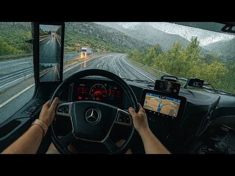 POV Truck Driving, Rainy day in Spain, Mercedes Actros L π