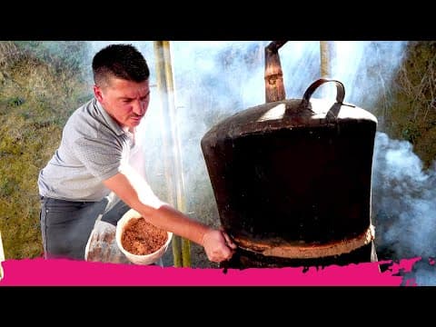 Making Albanian raki by grape distillation