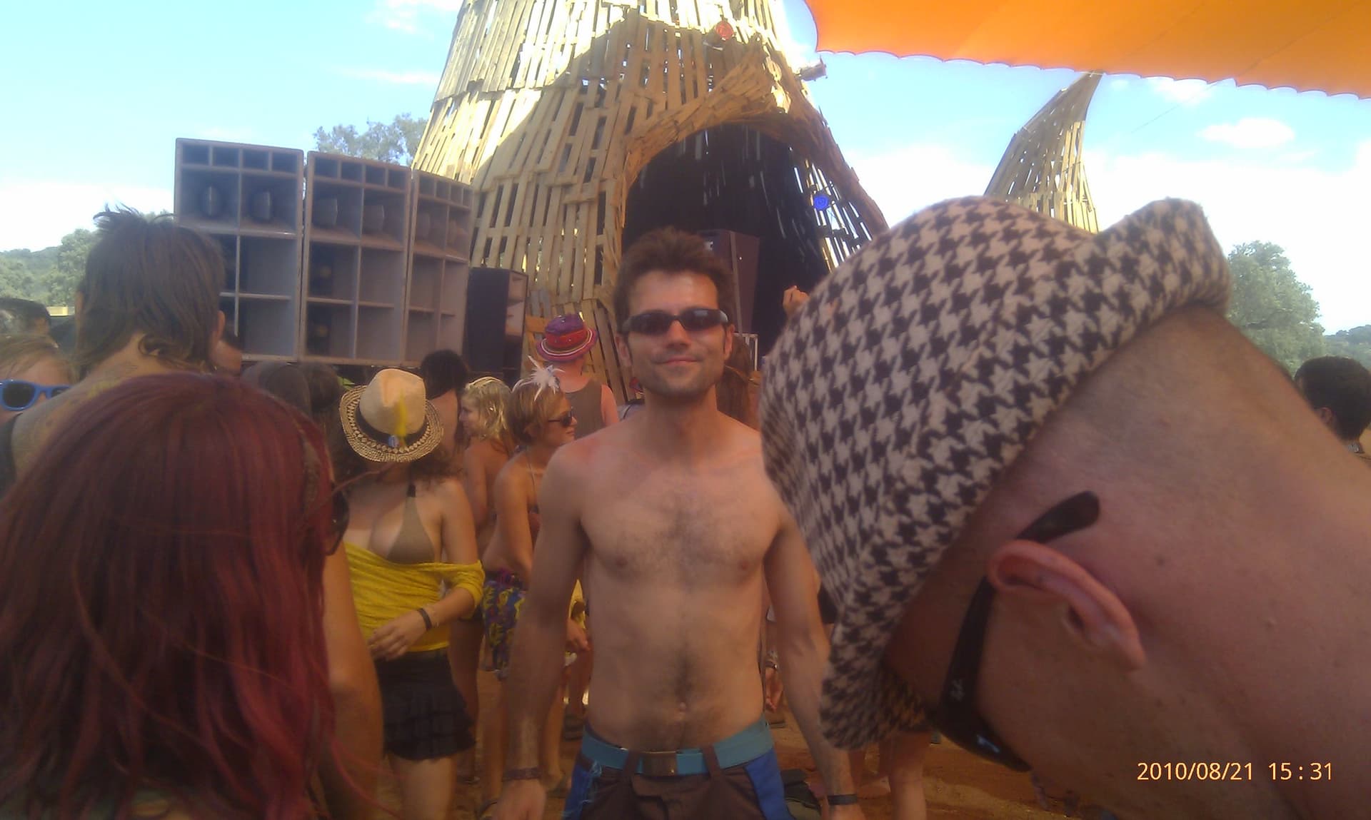 Festivalgoers in front of the Dance Temple stacks, Boom 2010
