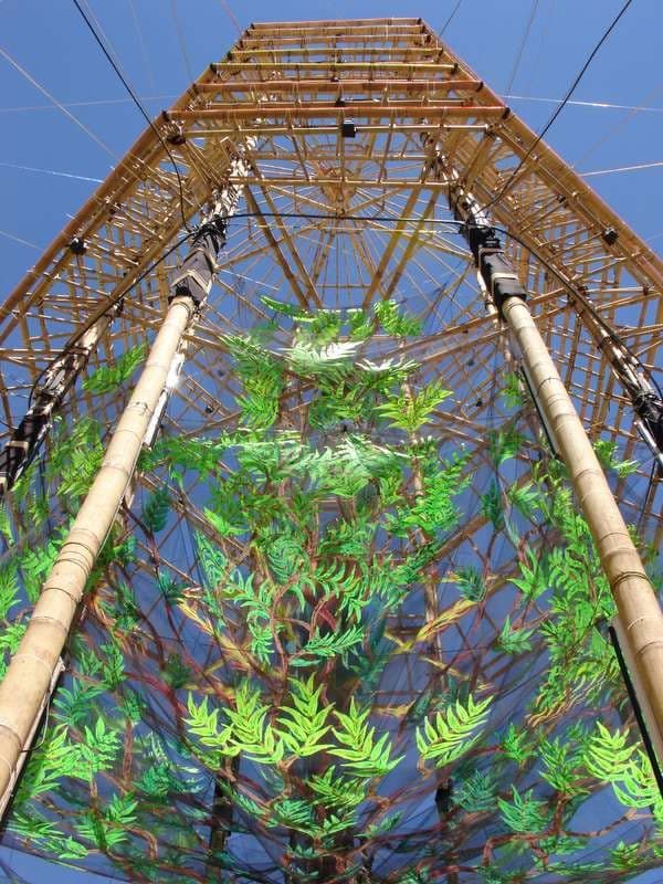 Painted fern banner hung inside a bamboo tower, Boom 2006
