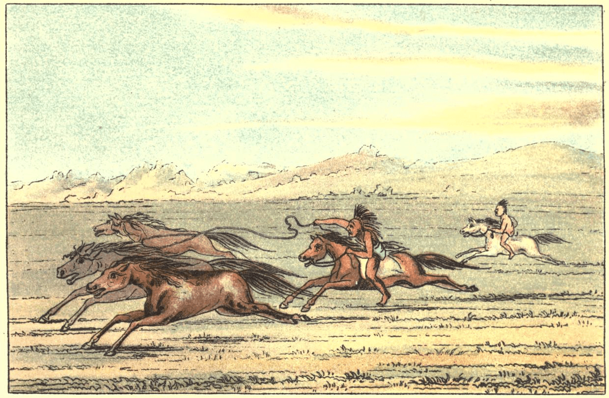 Comanches capturing wild horses with lassos, approximately July 16, 1834