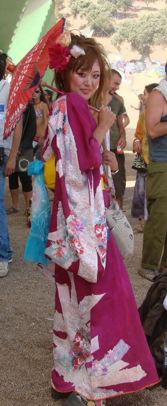 Visitor in a long printed robe