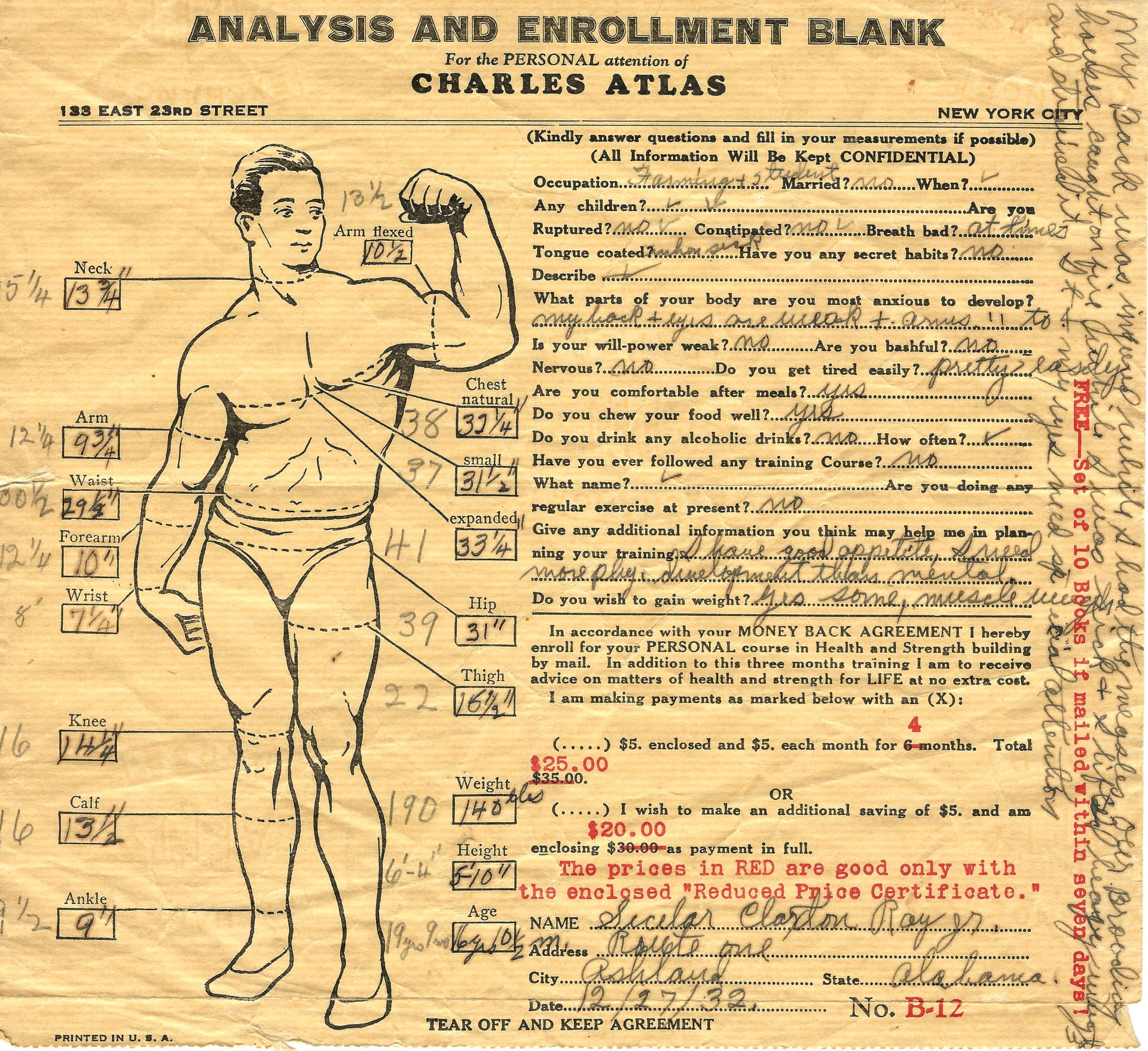 Charles Atlas Dynamic Tension course application form