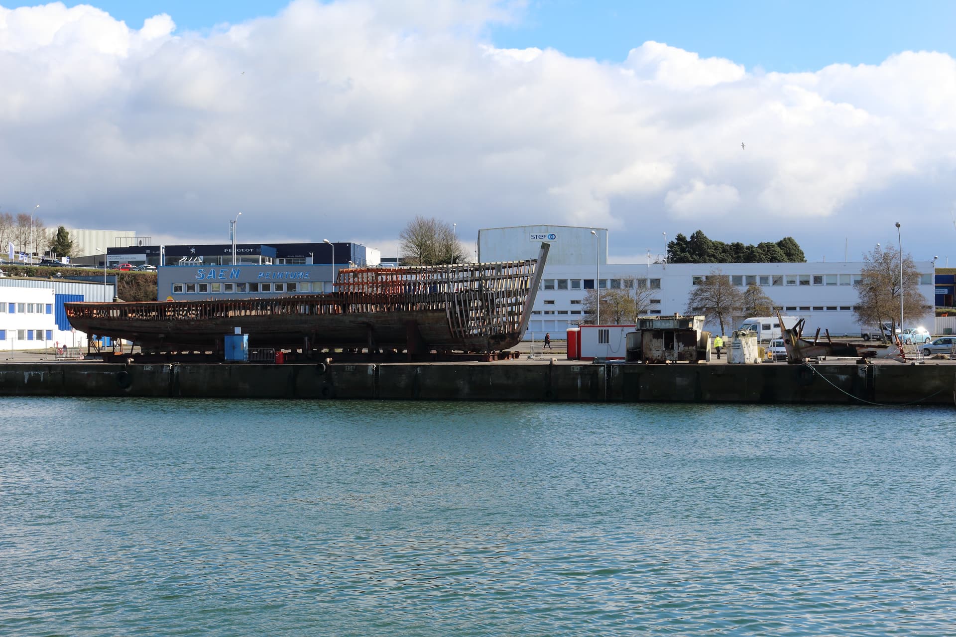 The Calypso's hull on the quay before shipping to Turkey, 2016