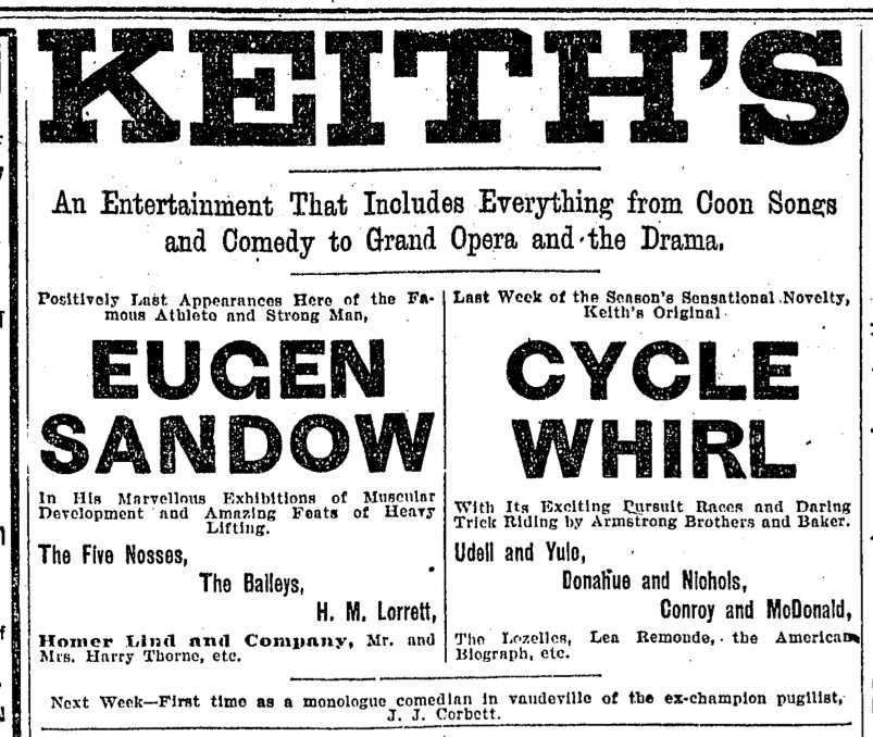 Newspaper advertisement for Keith's Theatre, Boston