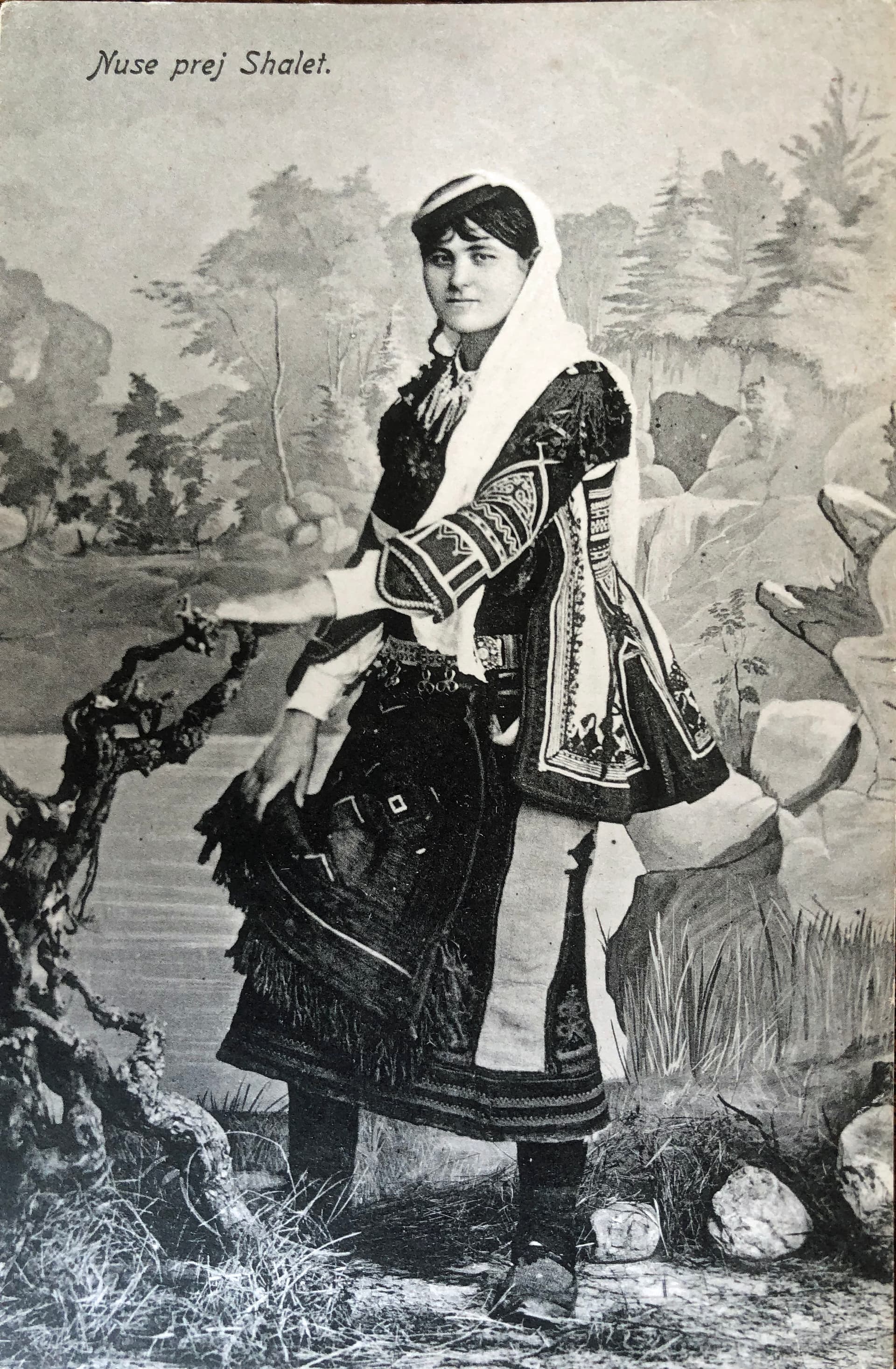 Woman from the Albanian Alps, postcard by Kolë Idromeno