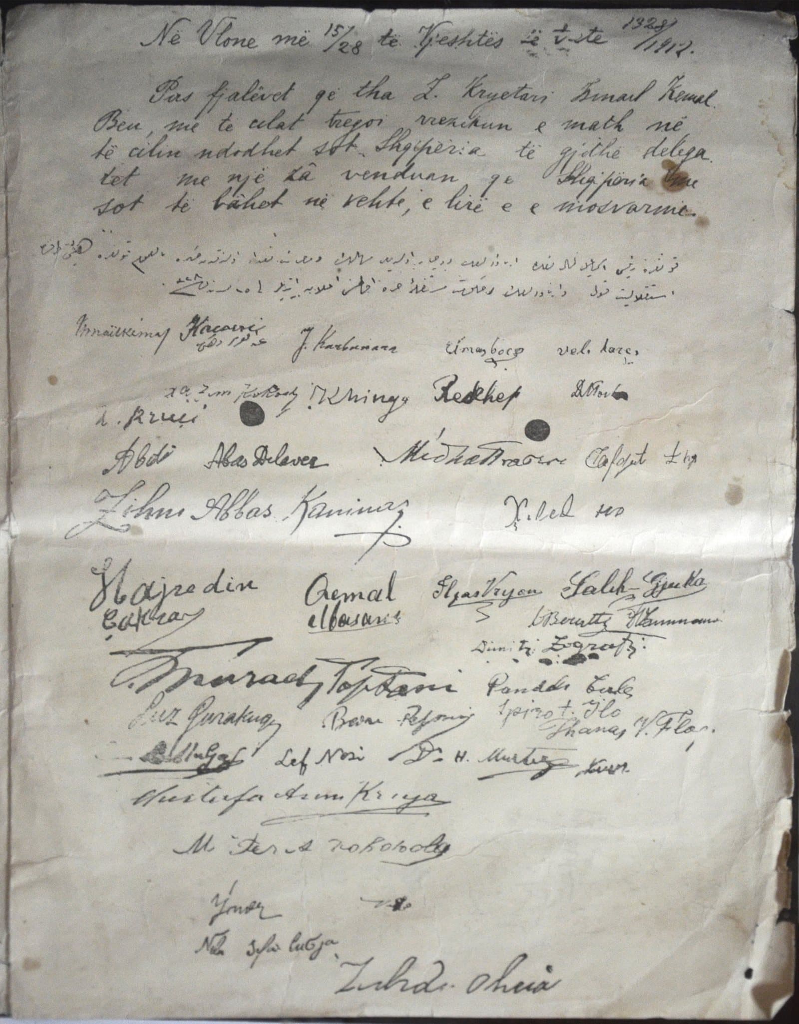 The Albanian Declaration of Independence on display