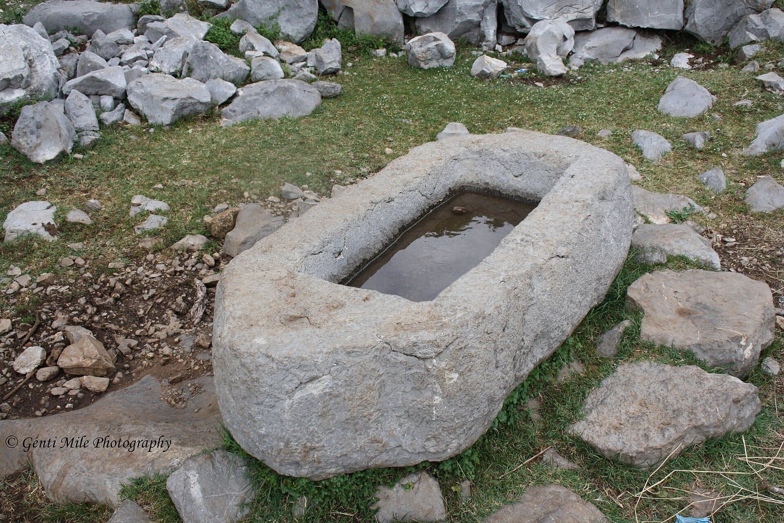 Stone water trough at Vrith, Shkrel