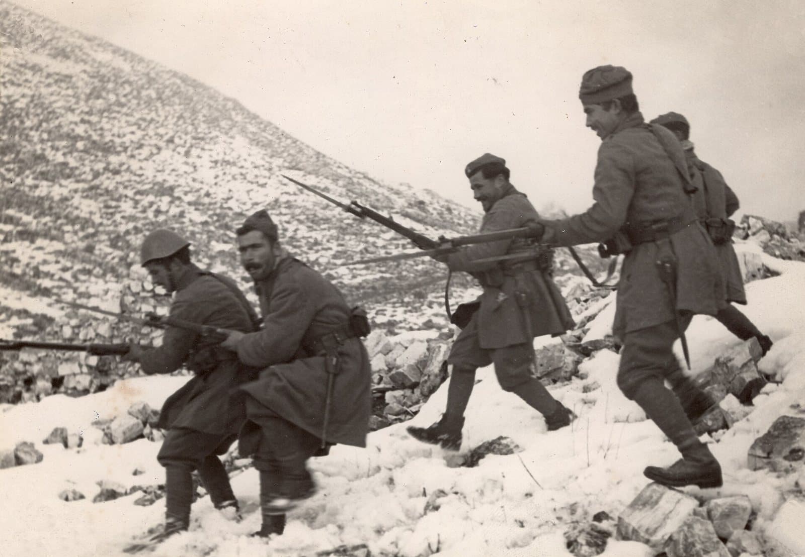 Evzones attacking on the Albanian front