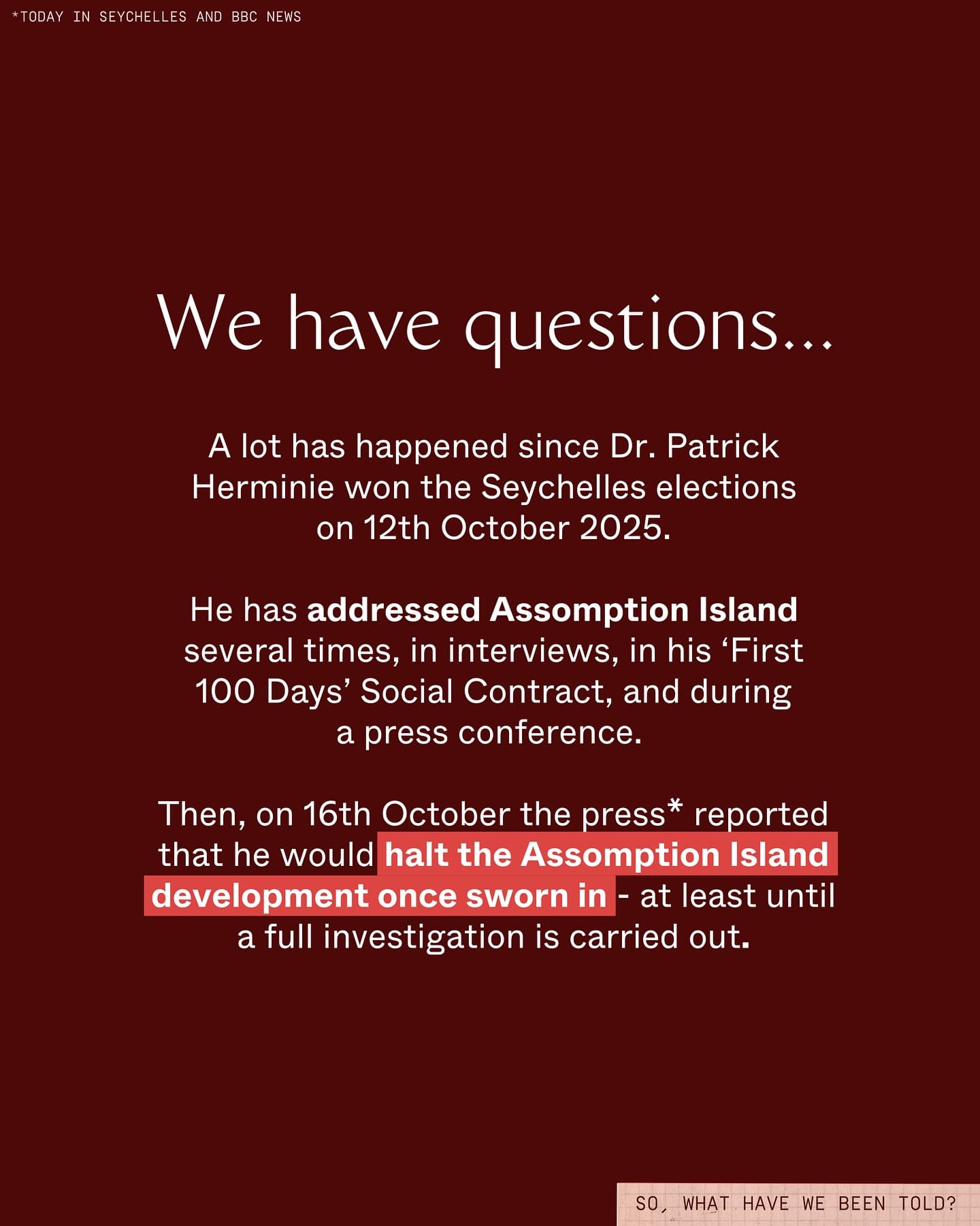 Dr. Herminie’s announcement to “halt” the Assomption development marks a turning point… (2/13)