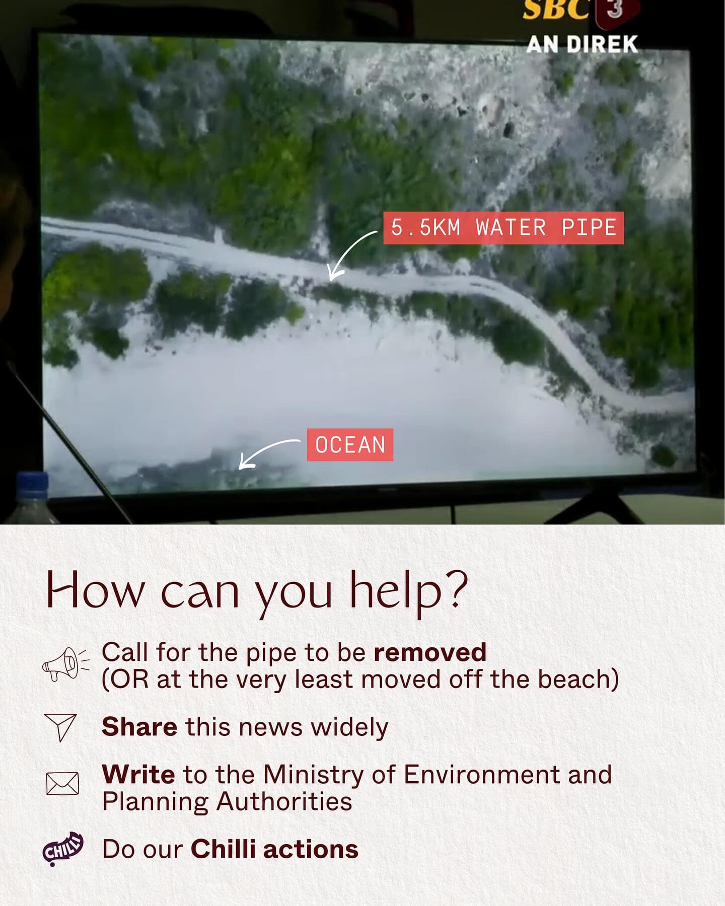 URGENT: a 5.5 km water pipe is laid across the nesting beach of Assomption Island… (6/6)