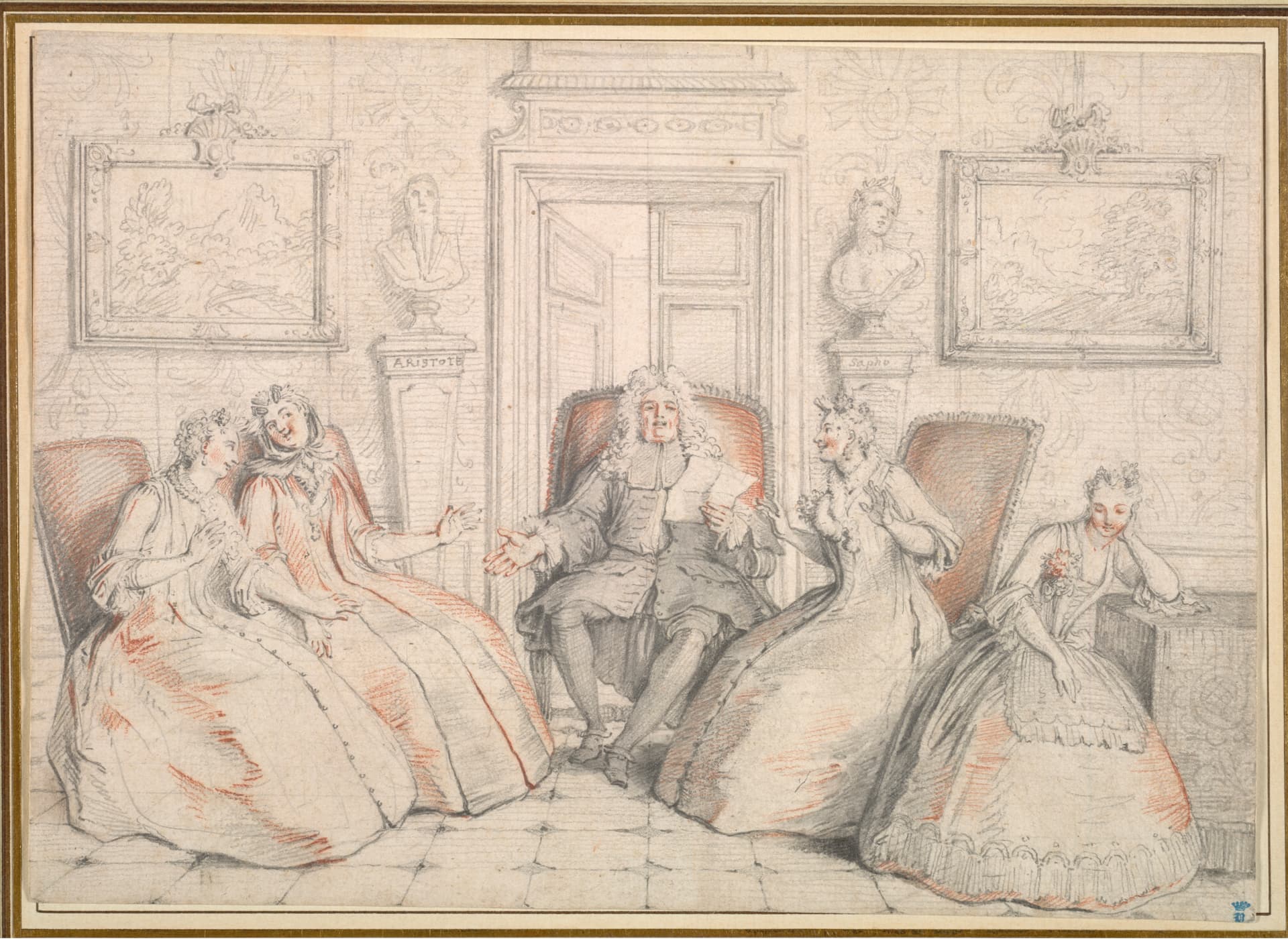Trissotin Reading to Philaminte, Bélise, and Armande (from act 3, scene 2 of Molière's "Les Femmes Savantes"