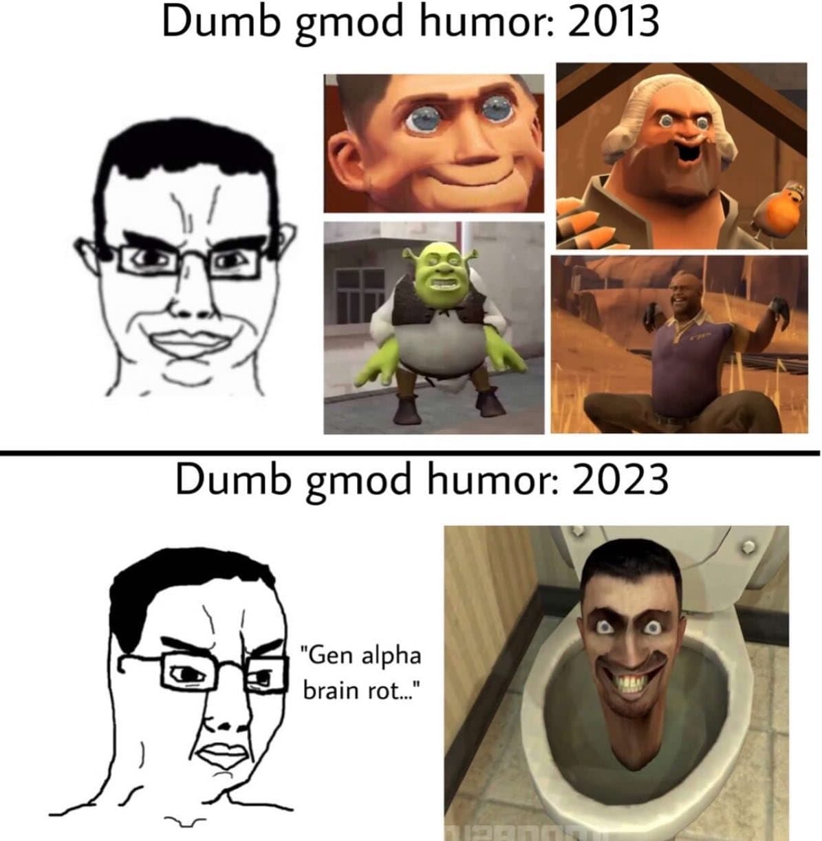 Dumb game humour, 2013 against 2023
