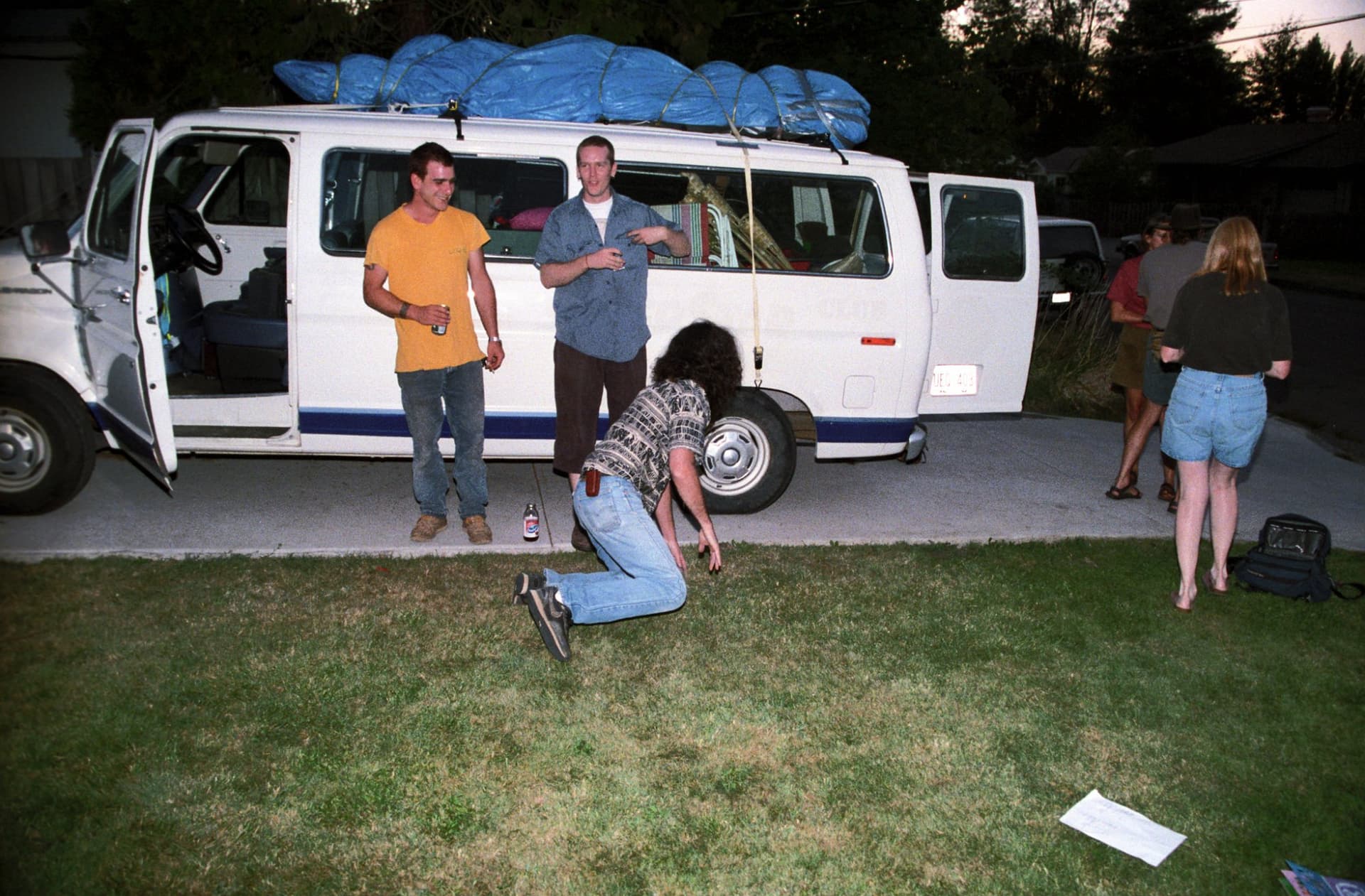 Loading the van, suburban driveway