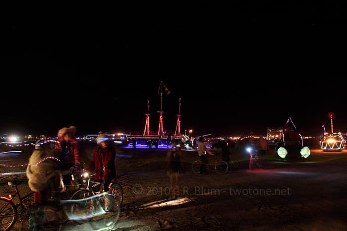 Night Playa with Pirate Ship Art Car