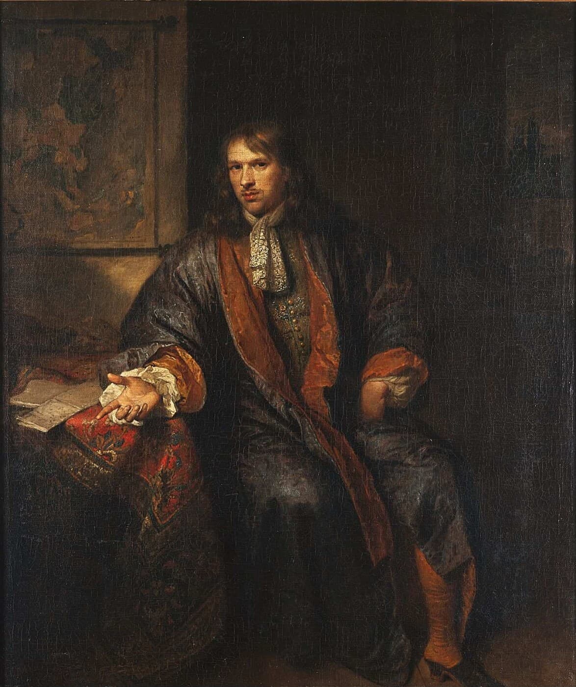 Portrait of a VOC Merchant with an Indian Carpet, by Caspar Netscher