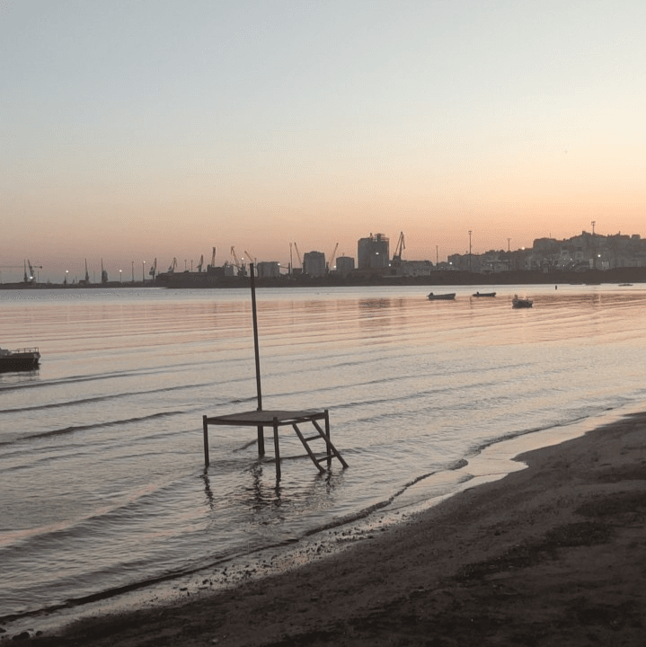 Port and beach of Durrës at sunset