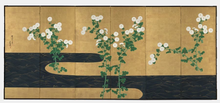 Chrysanthemums by a Stream, a third example by Ogata Kōrin