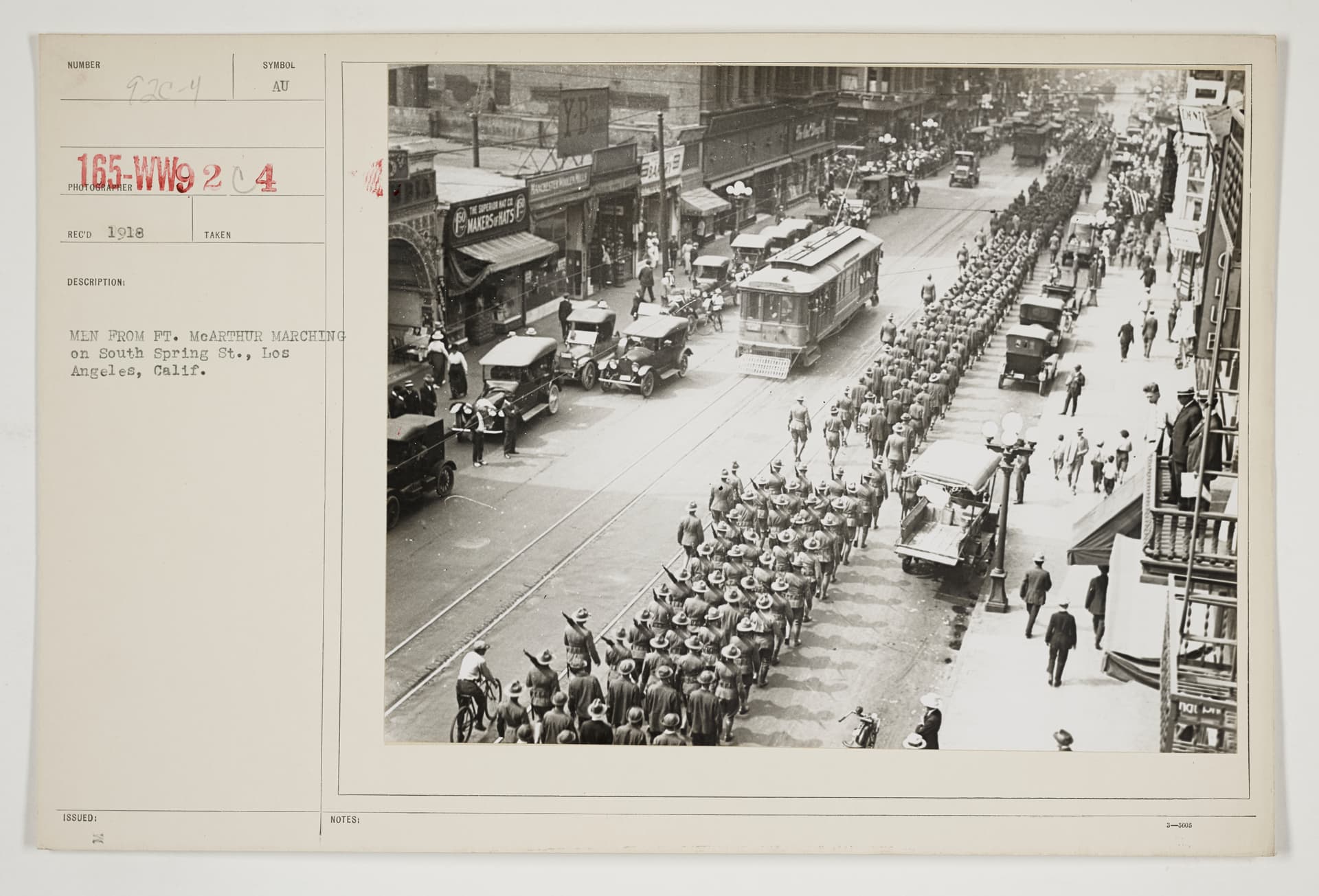 Ceremonies - Salutes and Parades - California - Men from Fort McArthur marching on South…