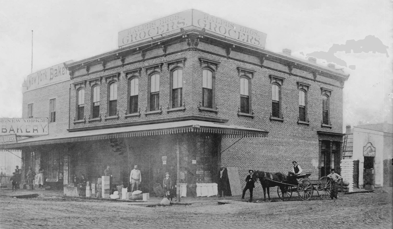 Ralphs Brothers Grocery and New York Bakery, southwest corner of Sixth Street and Spring…