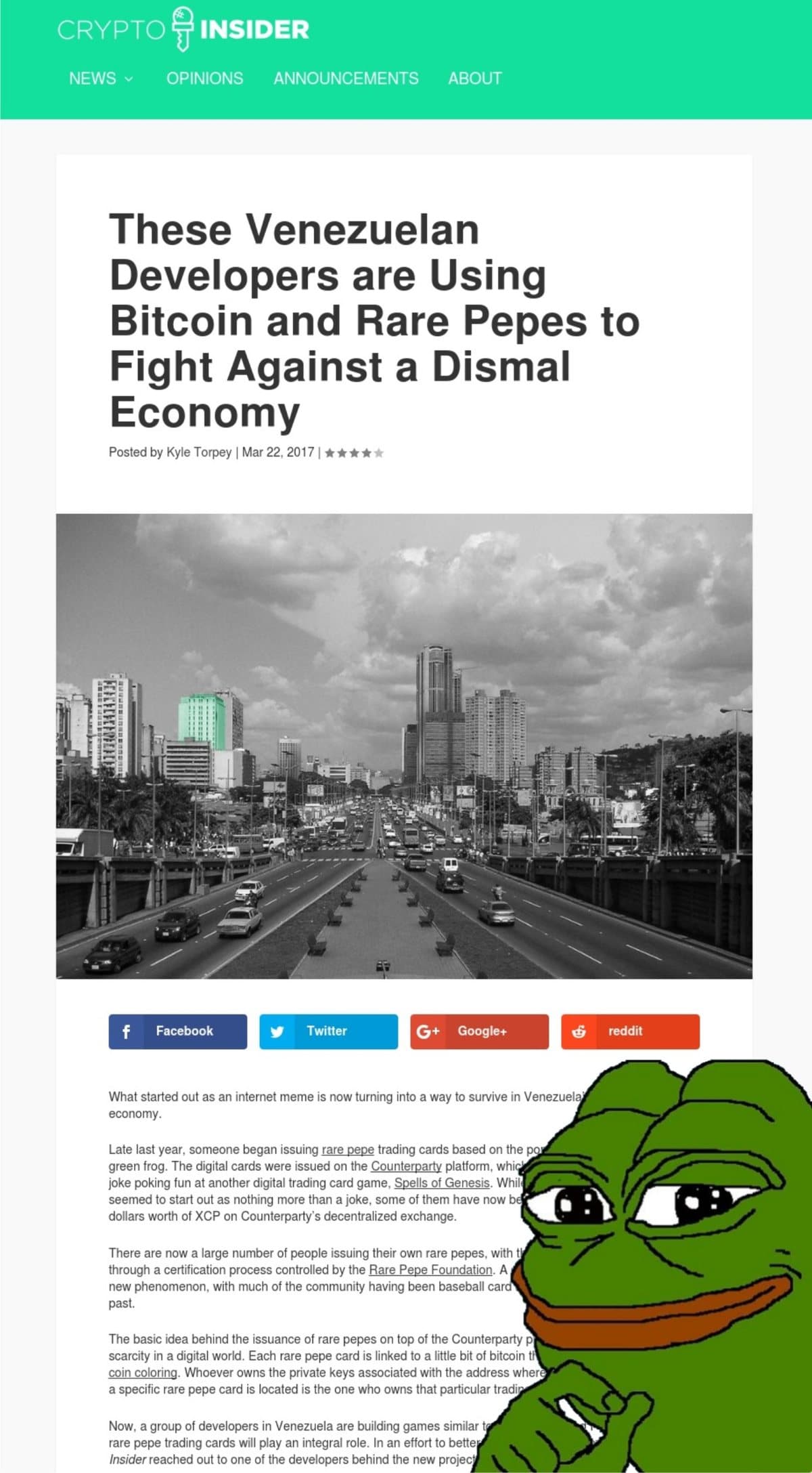 Article on Venezuelans trading rare Pepes