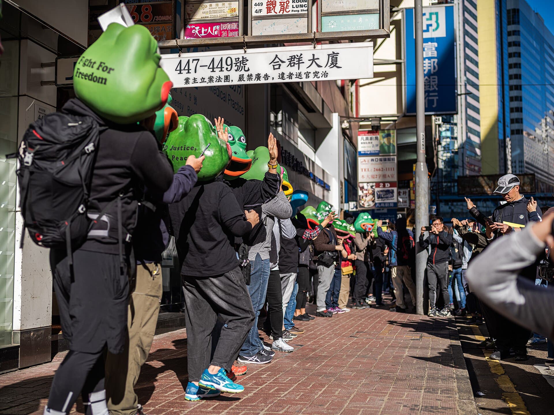 Marchers in Pepe masks, 8 December 2019