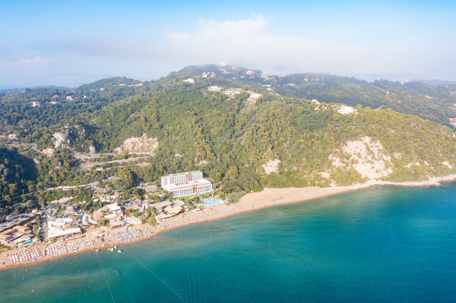 Aerial view of Glyfada beach on the Corfu west coast