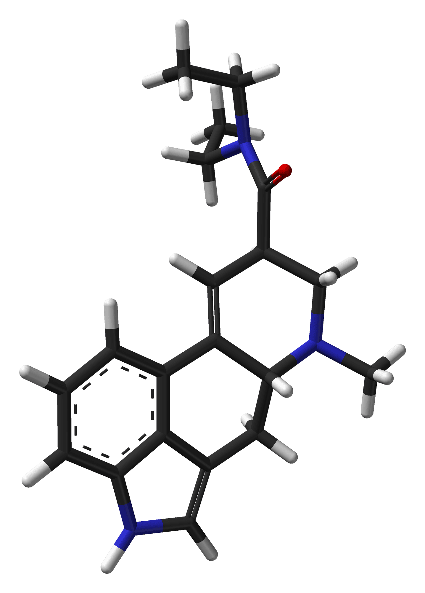 Stick model of the LSD molecule showing its bond framework