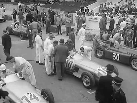 Upscaled to HD 720P 60FPS - 1955 Belgian GP Juan Manuel Fangio Mercedes W196 Winner, a Shell Movie.