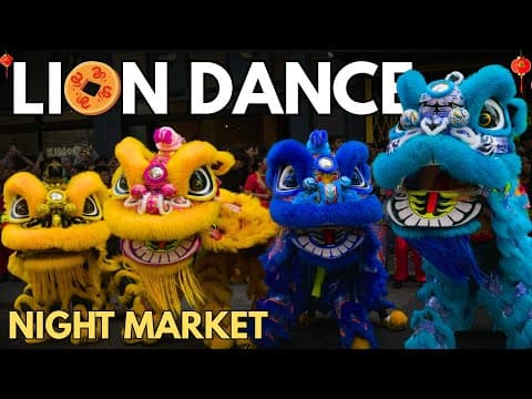 Nine lions dance at the Chinatown night market