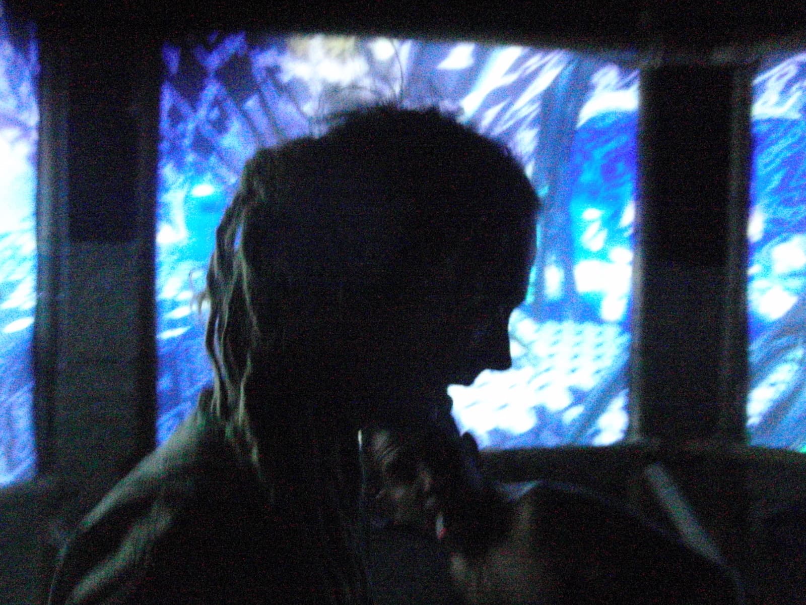 Silhouette against a blue projection screen, Boom 2010
