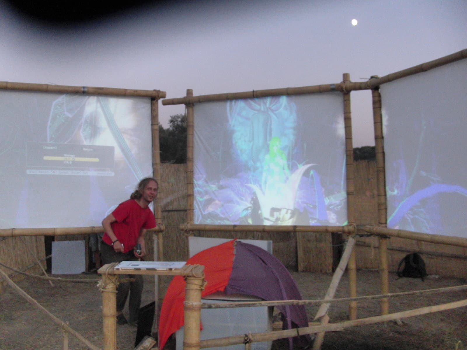 Projection running in the finished bamboo enclosure, Boom 2010