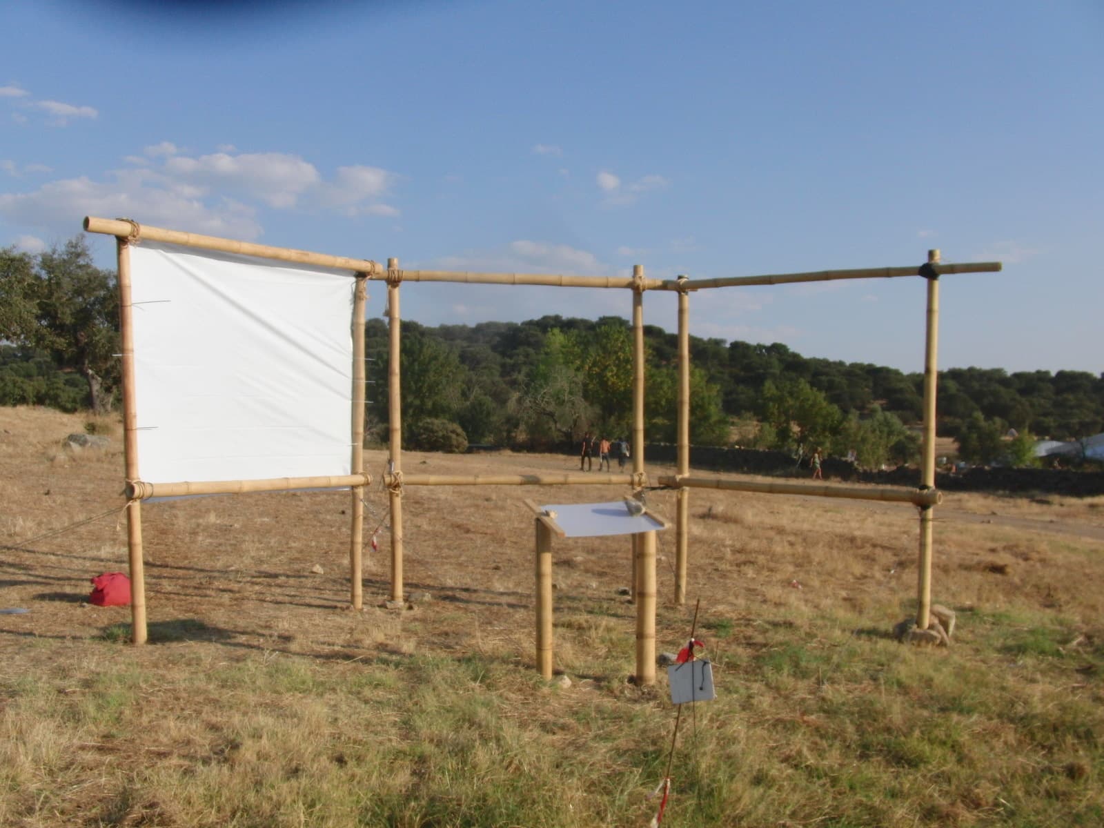 Bamboo screen frame standing in the field, Boom 2010