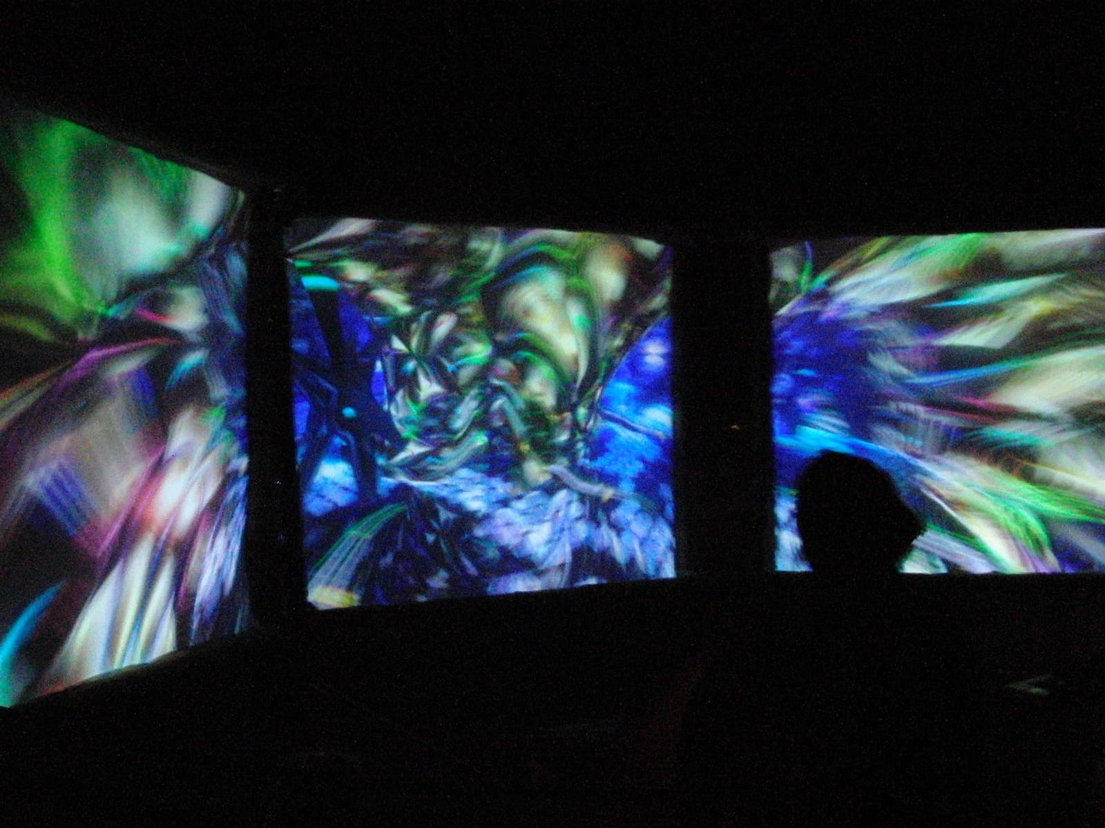 Green and blue generative projections on panels, Boom 2010