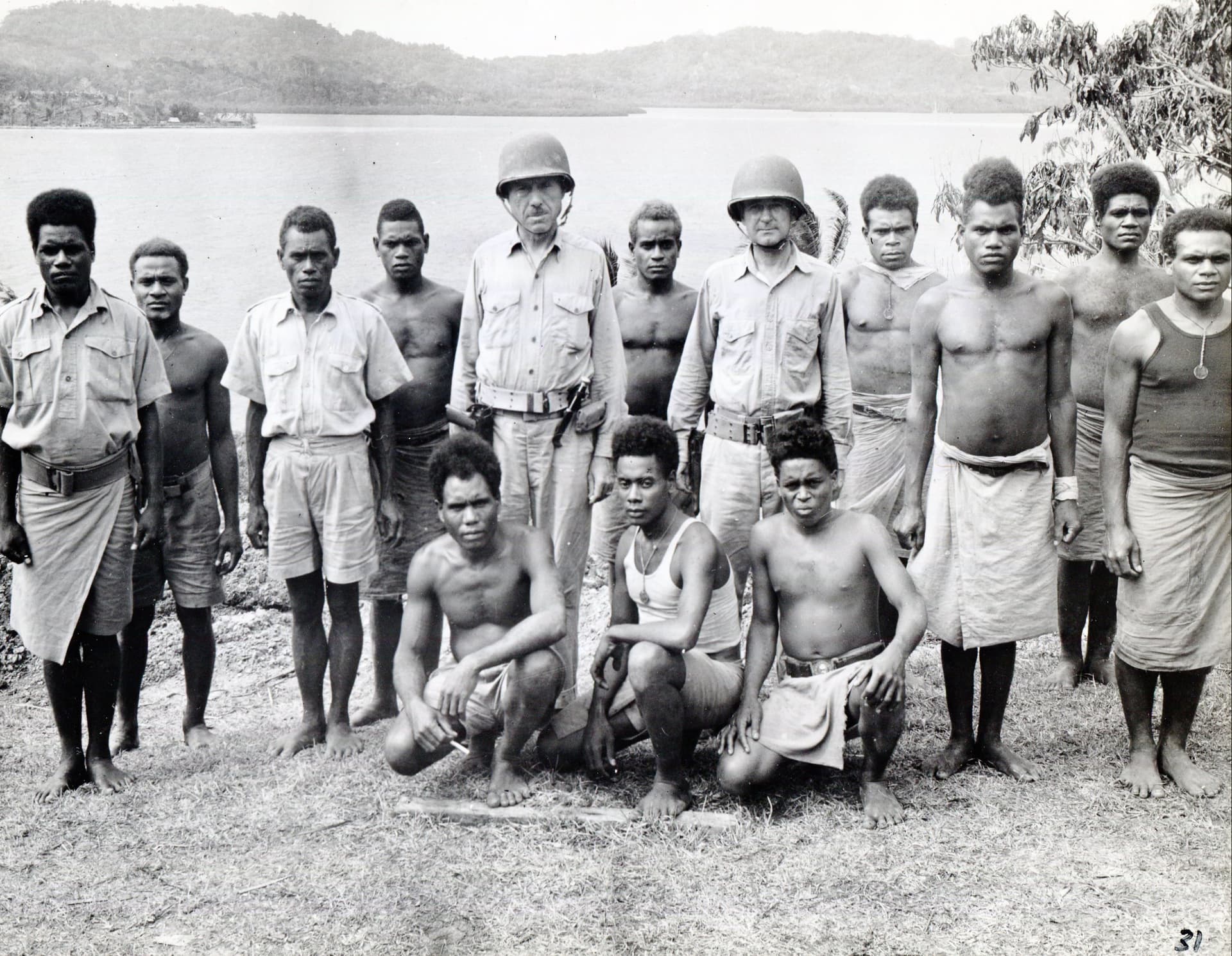 U.S. Marine Officers and Tulagi Policemen, circa 1942