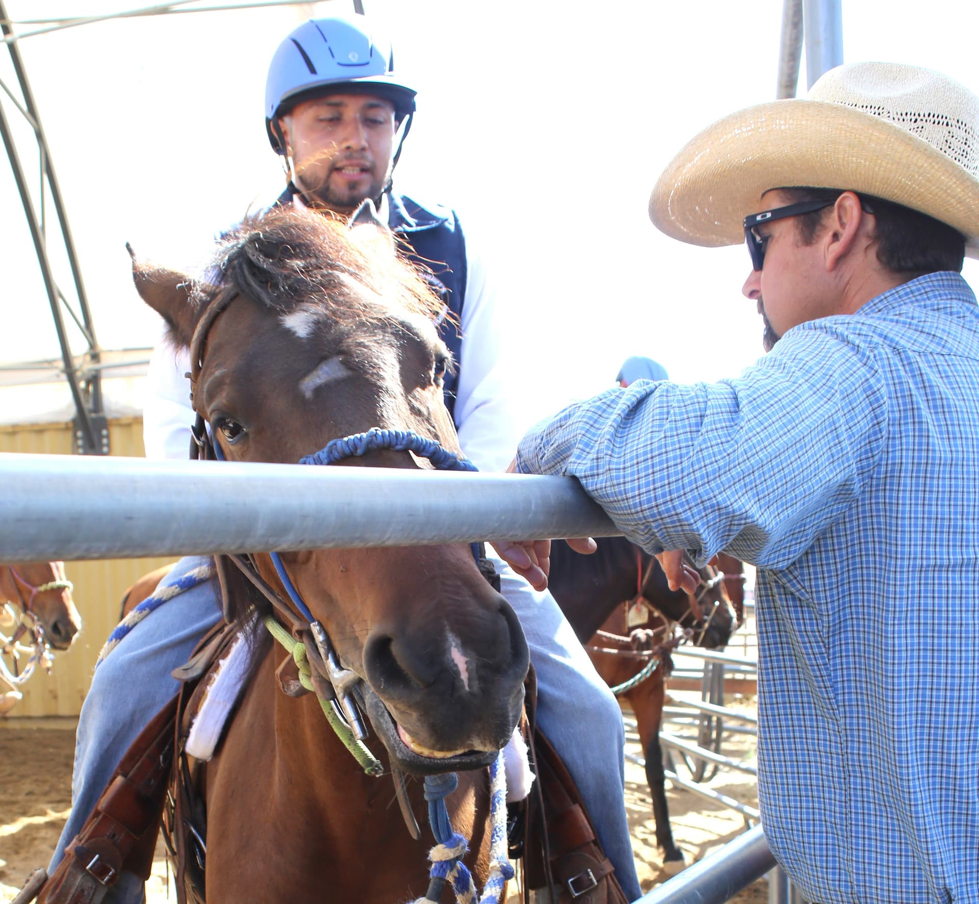 A horse trainer and potential adopter discuss a horse during a Rio Cosumnes Correctional