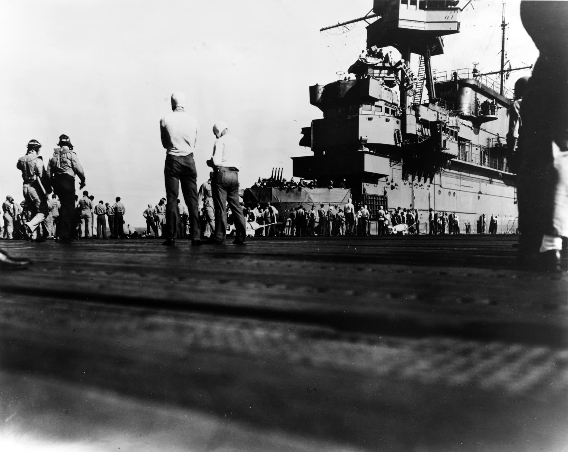 Flight deck view on USS Enterprise (CV-6) on 7 August 1942 ( )