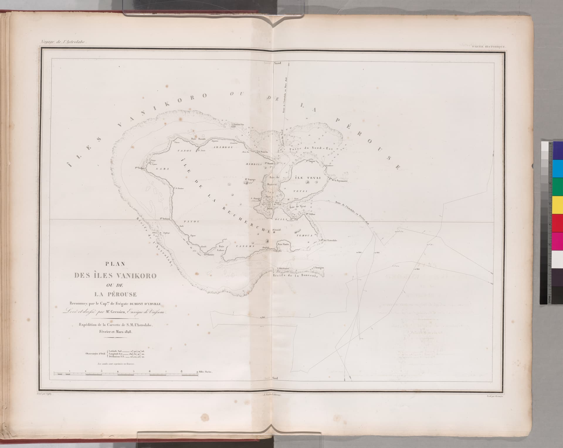 Plan des Îles Vanikoro ou de La Pélouse, reconnues par le capne de Frégate Dumont D'urville. Levé et drefsé par Mr. Cressien, Enseigne de vaifseau. expedition de la corvette de la corvette (NYPL b1362