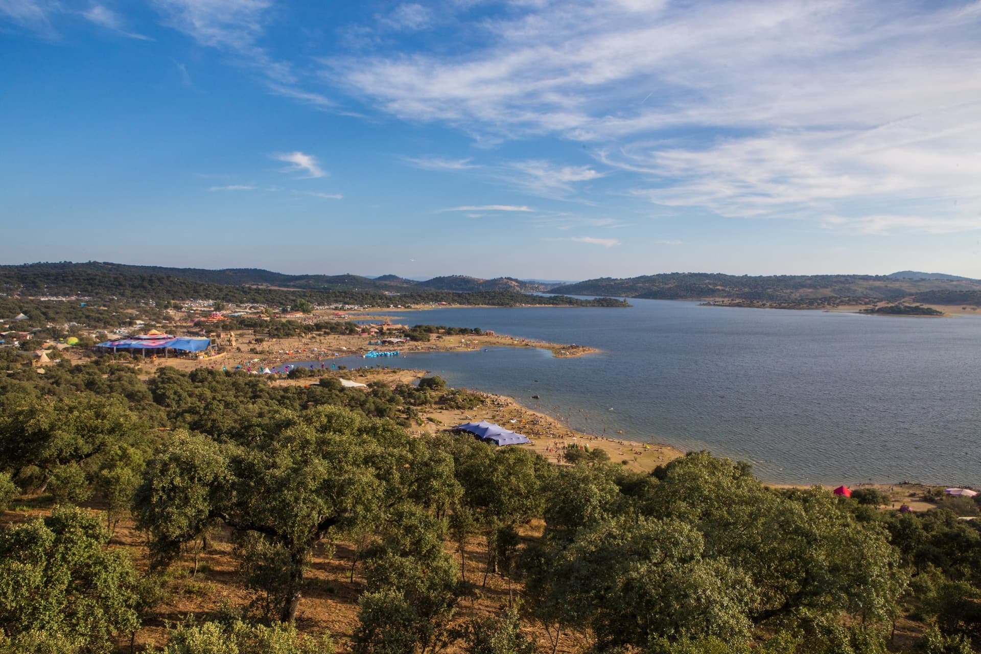 The reservoir and wooded plain from above