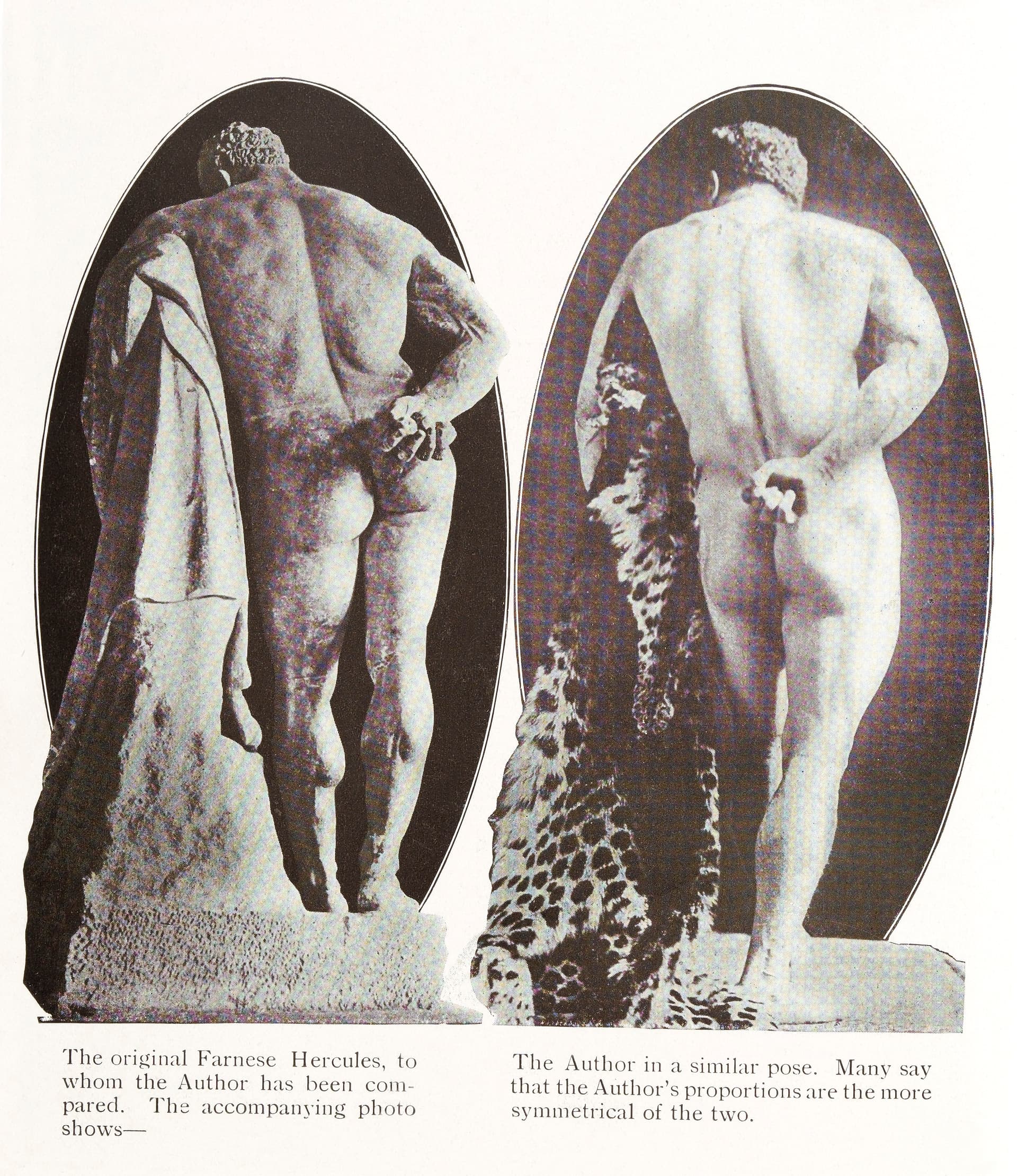 Sandow posed against the Farnese Hercules
